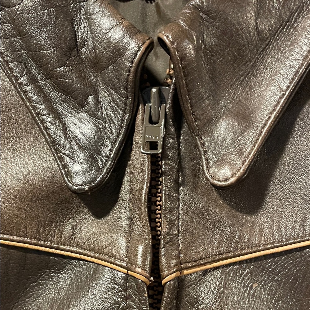 Vintage Leather Moto Jacket | Classic Biker Style Zip Front | Retro Streetwear - Picture 3 of 16